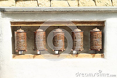 Buddhist prayer wheels Stock Photo