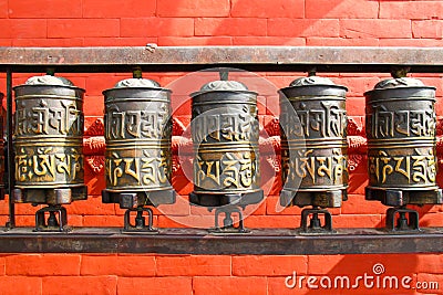 Buddhist prayer wheels, Nepal Stock Photo