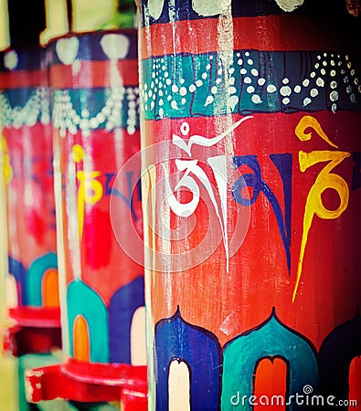 Buddhist prayer wheels Stock Photo