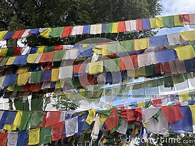 Buddhist payer flags, holli flags : Variations of color and meaning Stock Photo