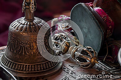 Buddhist religious Vajra Dorje and bell Stock Photo