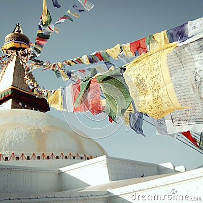 Buddhist shrine Boudhanath Stupa - vintage filter. Stock Photo