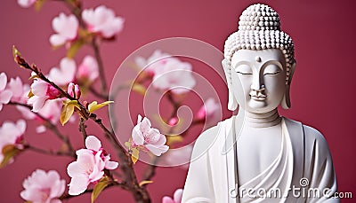 Buddhist statue meditating in nature, symbolizing spirituality generated by AI Stock Photo