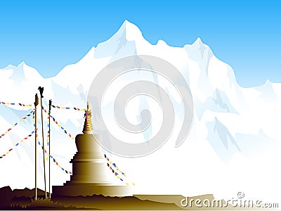 Buddhist stupa in Himalayas Vector Illustration