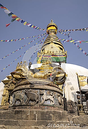 Buddhist stupa and vajra in Swayambunath temple Stock Photo