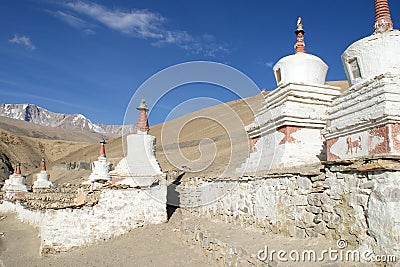 Buddhist stupas in Karzok, Ladakh, India Editorial Stock Photo