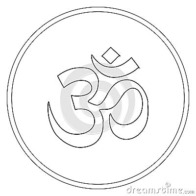 Buddhist symbol Ohm vector illustration on white background. Om. Coloring page Vector Illustration