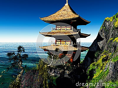 Buddhist temple in mountains Stock Photo