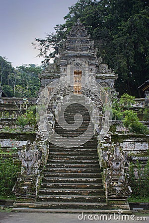 Buddhist temple stairs with statues in Bali, Indonesia Stock Photo