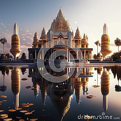 Buddhist temple at sunset, Bagan, Myanmar (Burma) Generative AI Stock Photo