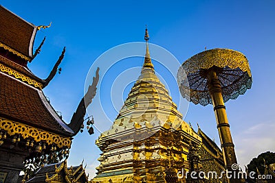 Buddhist Temple (Wat Phra That Doi Suthep), Chiang Mai, Landmark and tourist attractions in Thailand. Stock Photo