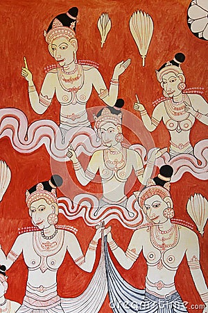 Buddhist Wall Painting at Golden Temple, Sri Lanka Stock Photo