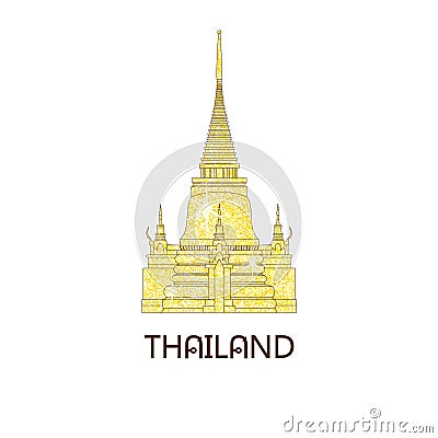 Buddhist wat temple in Bangkok Thailand on the golden glitter Vector Illustration