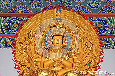 Buddism godness Guanyin statue in the hall in a temple Stock Photo