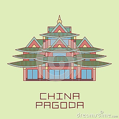 Buddist Pagoda white line drawn vector illustration Vector Illustration