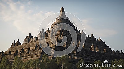 Buddist temple Borobudur near Jogjakarta city, Central Java, Indonesia, Generative AI Stock Photo