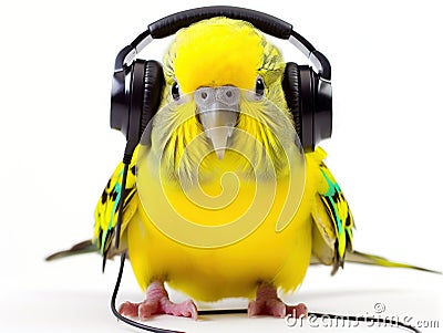 Budgerigar roller skater in headphones Cartoon Illustration