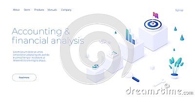 Budget accounting or statistics concept. Business analysis isometric vector illustration. Data analytics for company marketing Vector Illustration