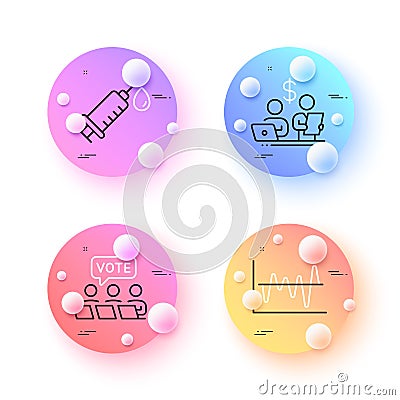 Budget accounting, Stock analysis and Medical syringe minimal line icons. For web application, printing. Vector Vector Illustration