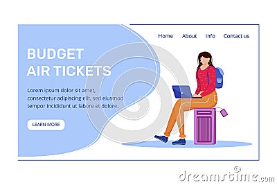 Budget air tickets landing page vector template Vector Illustration