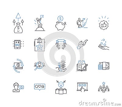 Budget analysis line icons collection. Forecasting, Projection, Evaluation, Cost, Allocation, Accounting, Planning Vector Illustration