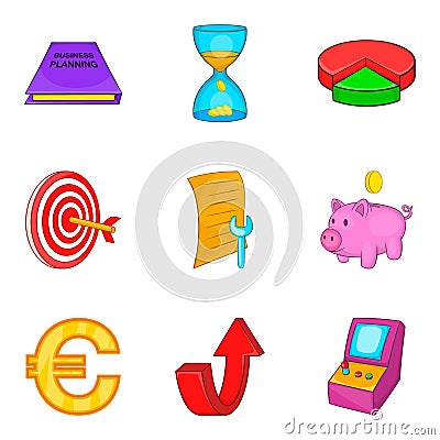 Budget calculation icons set, cartoon style Vector Illustration