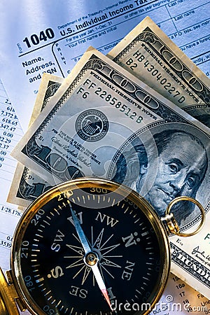 Budget, compass and money Stock Photo