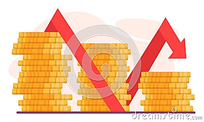 Budget contraction concept. Bankruptcy or financiall crisis with falling Vector Illustration