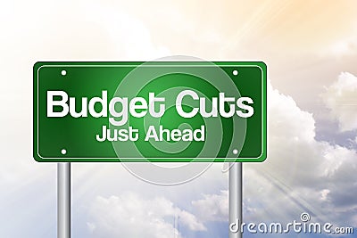 Budget Cuts Green Road Sign Stock Photo