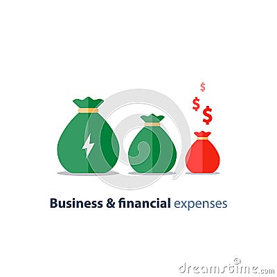 Financial shrinkage, business devaluation, budget deficit, corporate expenses, income lowering, vector icon Vector Illustration