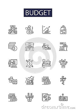 Budget line vector icons and signs. Cost, Expense, Funds, Savings, Money, Resource, Allocation, Spending outline vector Vector Illustration