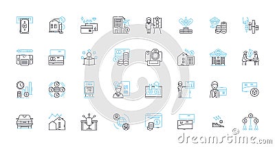 Budget management linear icons set. Frugal, Economize, Thrift, Allocation, Saving, Abstinence, Economy line vector and Vector Illustration