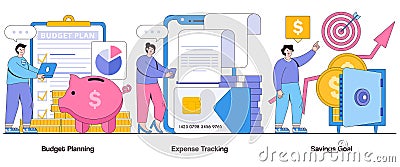 Budget planning, expense tracking, savings goal concept with character. Personal finance abstract vector illustration set. Vector Illustration