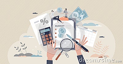 Budget planning and financial family money management tiny person concept Vector Illustration
