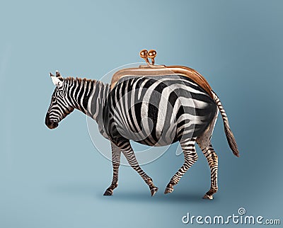 Budget safari - happy zebra and wallet concept Stock Photo