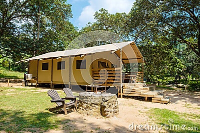 Budget Safari tent in South Africa for family vacations in the nature , Safari tented camp Editorial Stock Photo