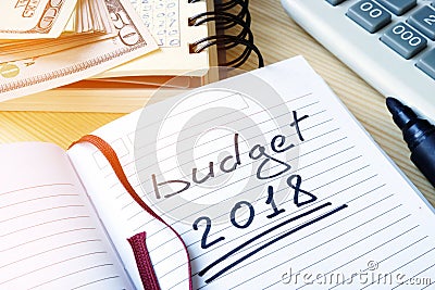 Budget 2018 written in a note. Stock Photo