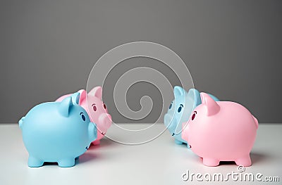 Budgets of couples in relationships. Piggy bank. Stock Photo