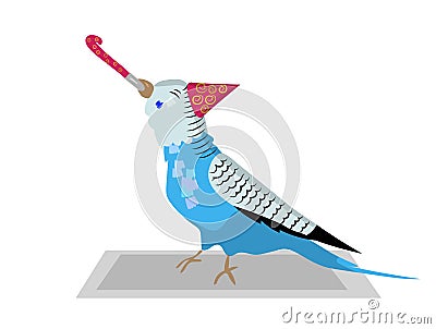 Budgie bird with party horn Vector Illustration