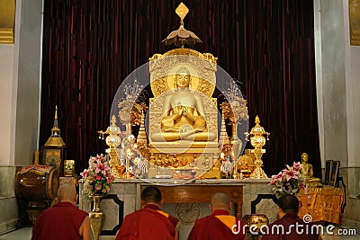 Budhha Statue, Sarnath, a replica of the excavated Dharmachakra Pravartana Buddha, Varanasi Editorial Stock Photo