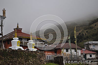 Budhist monastry and Traditional Tibetan Stupa Stock Photo