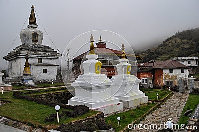 Budhist monastry and Traditional Tibetan Stupa Stock Photo