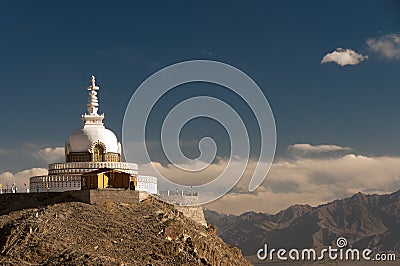 Budhist Shanti Stupa in Leh, Ladakh, India Stock Photo