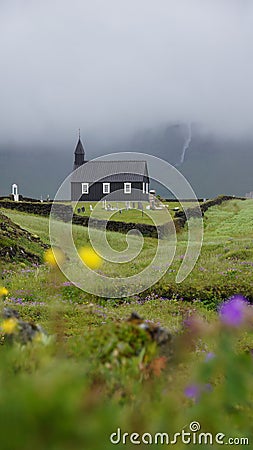 Budir church in the mist Stock Photo