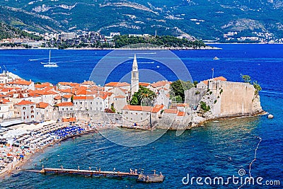 Budva, Montenegro. Panoramic view of the old town. Stock Photo