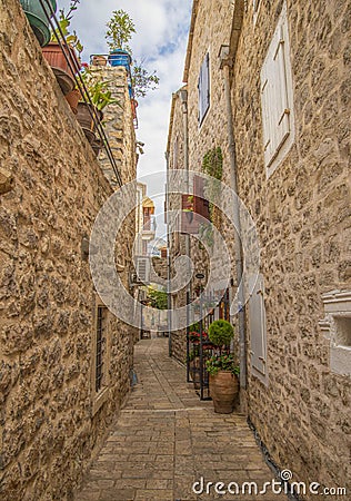 Budva town street, Montenegro Stock Photo