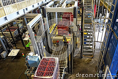 Budvar Budweiser brewery. Bottle sorting, washing and beer bottling workshop. Editorial Stock Photo