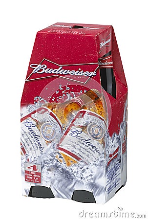 BUDWEISER BEER BOTTLE FOUR PACK Editorial Stock Photo