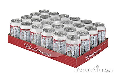 BUDWEISER BEER CANS IN TRAY Editorial Stock Photo