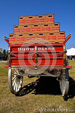 Budweiser wagon and truck for hauling the Clysdales and supplies Editorial Stock Photo
